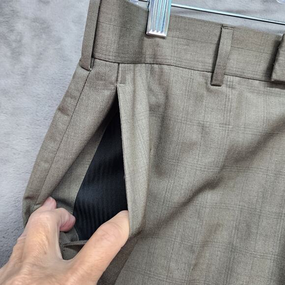 Axist Men 34x29 Brown Check Flat Front Dress Pants Straight Leg Career Office - Picture 6 of 13